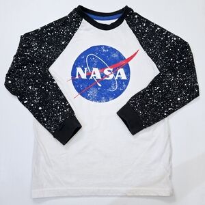 Buzz Aldrin- NASA Ragland Logo Kids Tshirt With Space Print 3/4 Sleeves Size M